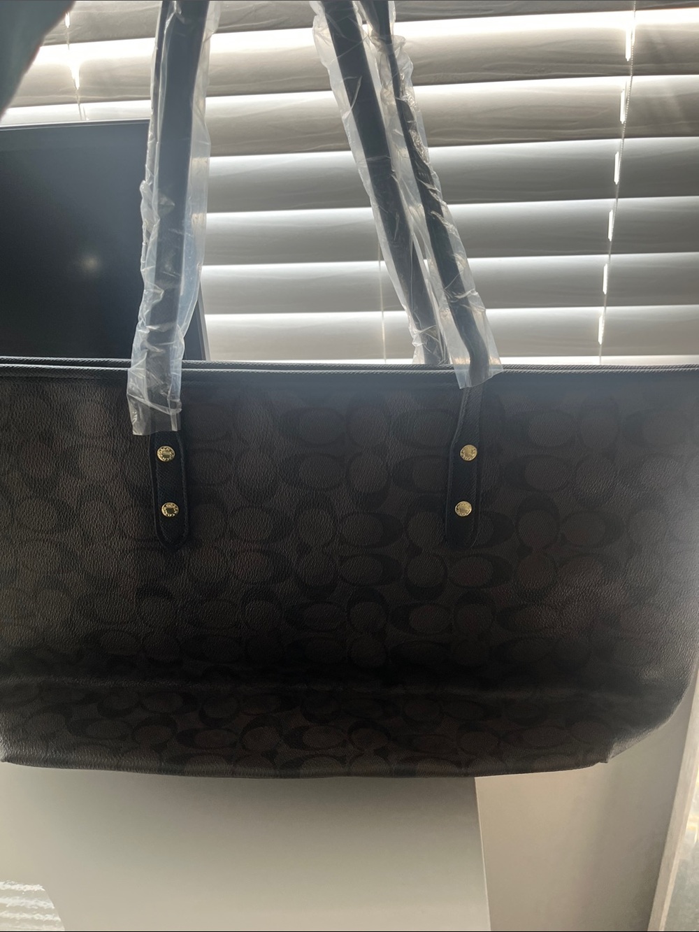 Coach Dark Brown Signature Logo Tote with Gold Hardware - Picture 3 of 3